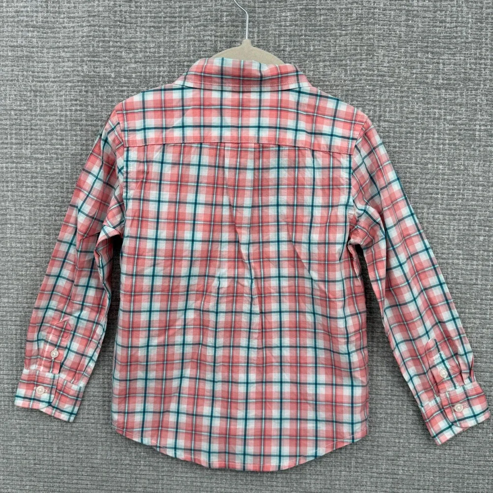 Janie and Jack Plaid Button‎ Down Shirt Coral Teal White Kids Boys Size 3
